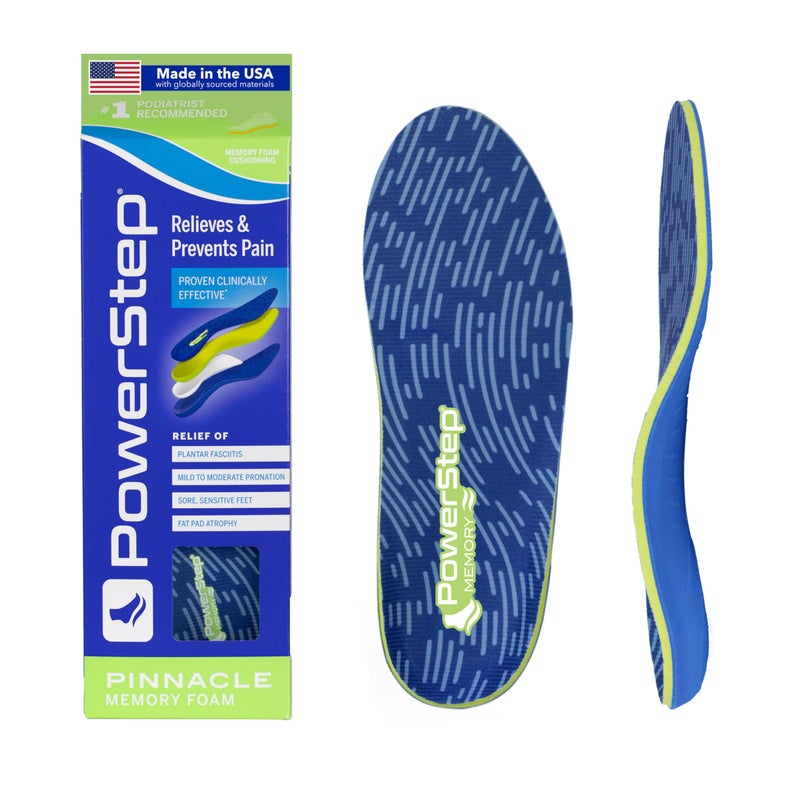 PowerStep Pinnacle Memory Foam Orthotics Insoles Heel and Arch Support Plantar Fasciitis Relief Mild Pronation Fat Pad Atrophy Cushioned Orthotics Made in The USA Mens 11115